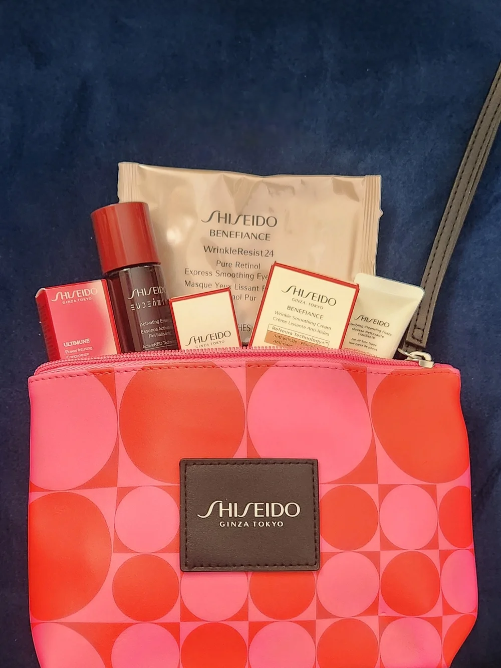 Shiseido Cosmetic Pouch + Skincare Set - Pink & Red Polka Dot